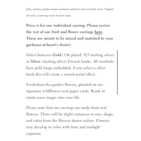 Dauphinette Preserved Flower Earrings Buttercup Rosebud Purple Wisteria - Picture 9 of 9